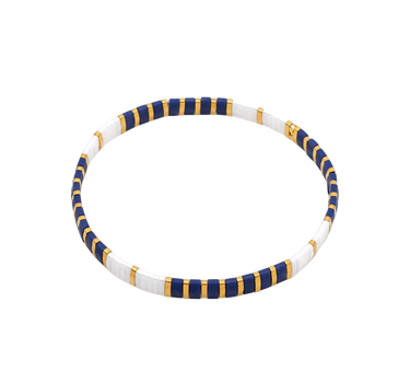 WHITE, BLUE & GOLD MIYUKI TILA BEADS BRACELET