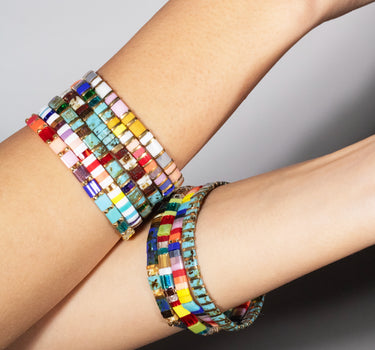 LEAFY MULTICOLOURED MIYUKI TILA BEADS BRACELET